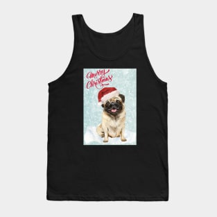 Cute Pug Merry Christmas Santa Dog Holiday Greeting Tank Top